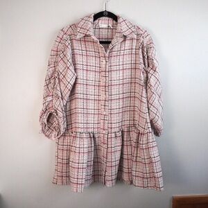ASOS Design‎ Boucle Smock Mini Shirt Dress with Peplum Hem Sz 00 EUC Feminine
